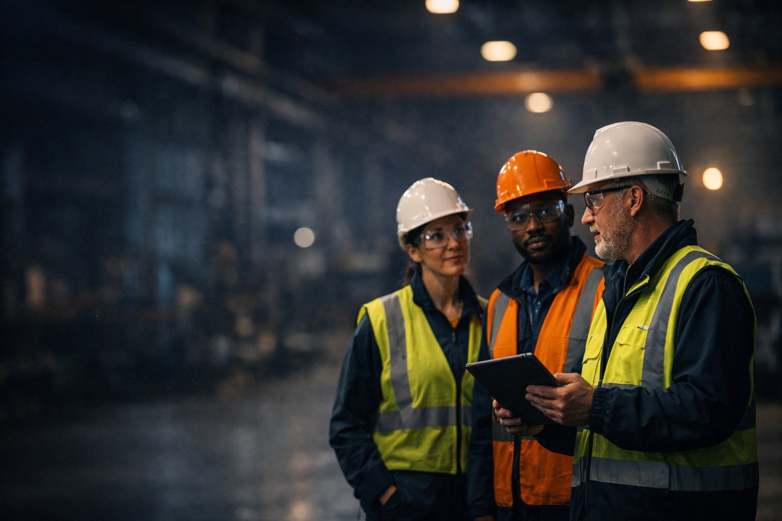 Safety training team at work